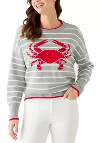 Women's Striped Crab Crew Neck Sweater
