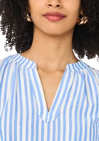 Women's Puff Sleeve Striped Split Neck Blouse