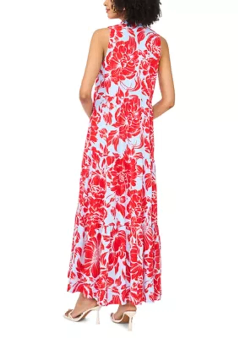 Women's Tiered Split Neck Floral Dress