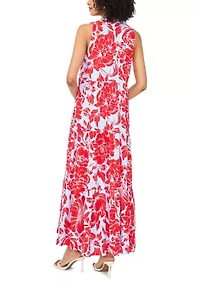 Women's Tiered Split Neck Floral Dress
