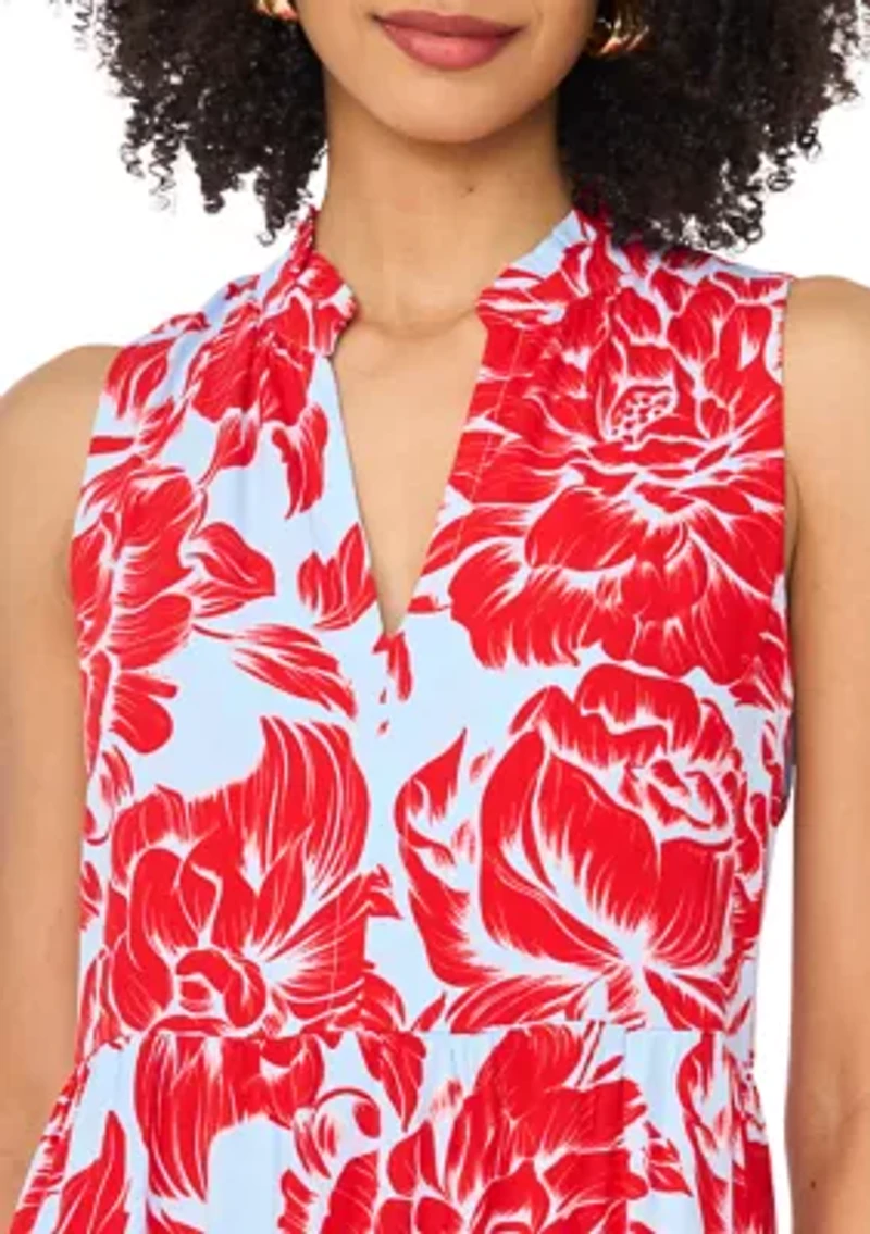 Women's Tiered Split Neck Floral Dress