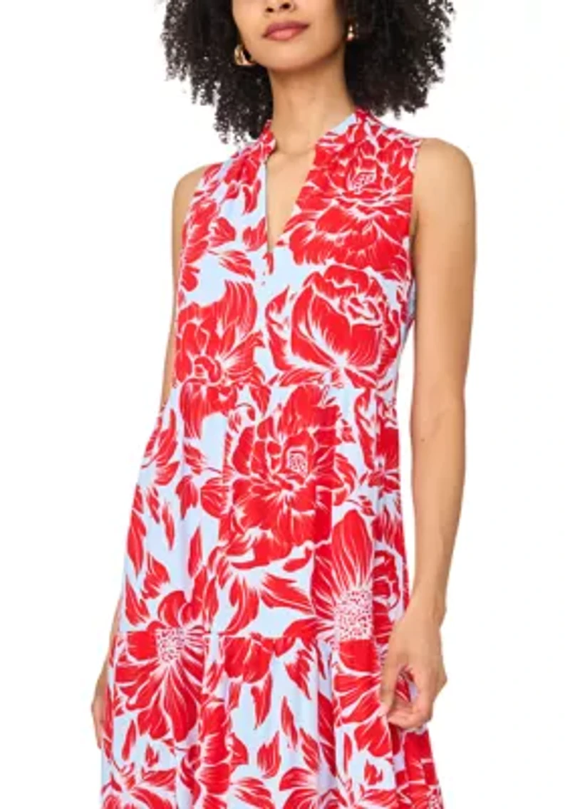 Women's Tiered Split Neck Floral Dress