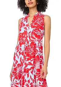 Women's Tiered Split Neck Floral Dress