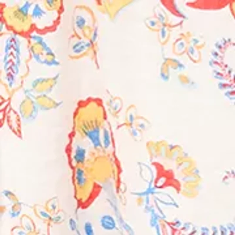 Women's Puff Sleeve Split Neck Floral Midi Dress