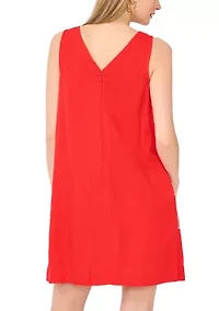 Women's Sleeveless V-Neck Floral Embroidered Trapeze Dress