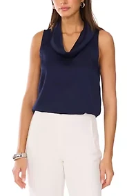 Women's Sleeveless Cowl Neck Solid Satin Blouse