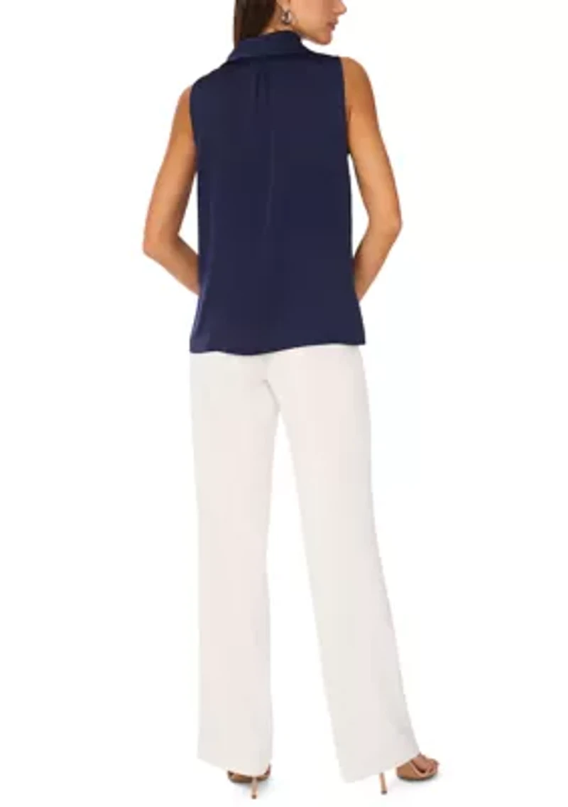 Women's Sleeveless Cowl Neck Solid Satin Blouse