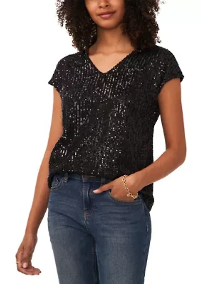 Women's Short Sleeve V-Neck Sequin T-Shirt