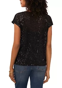 Women's Short Sleeve V-Neck Sequin T-Shirt