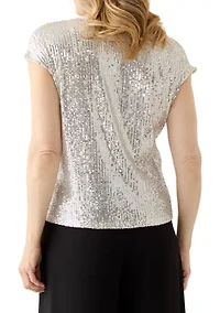 Women's Short Sleeve V-Neck Sequin T-Shirt