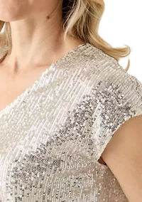 Women's Short Sleeve V-Neck Sequin T-Shirt