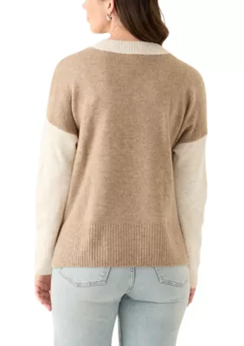 Women's Long Sleeve V-Neck Colorblock Sweater