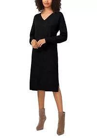 Women's Long Sleeve V-Neck Sweater Dress
