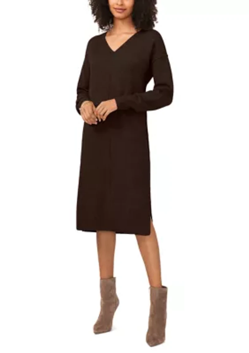 Women's Long Sleeve V-Neck Sweater Dress