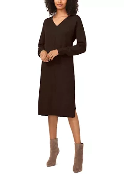 Women's Long Sleeve V-Neck Sweater Dress