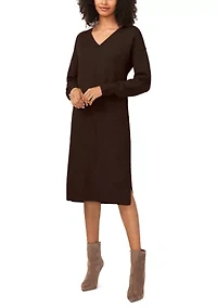 Women's Long Sleeve V-Neck Sweater Dress