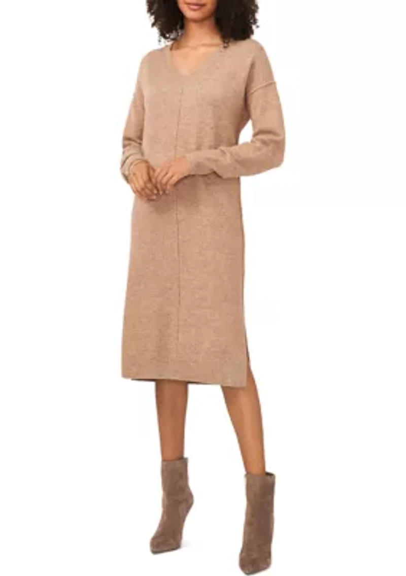 Women's Long Sleeve V-Neck Sweater Dress