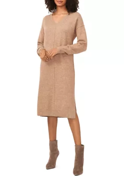 Women's Long Sleeve V-Neck Sweater Dress