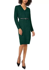 Women's Long Sleeve V-Neck Sweater Dress