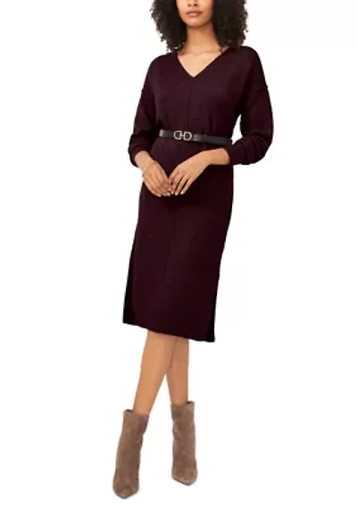 Women's Long Sleeve V-Neck Sweater Dress