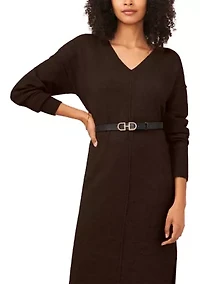 Women's Long Sleeve V-Neck Sweater Dress
