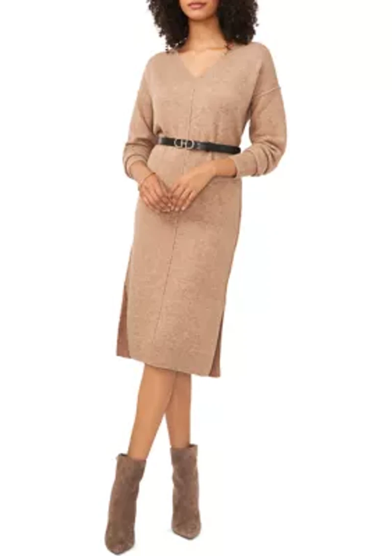 Women's Long Sleeve V-Neck Sweater Dress