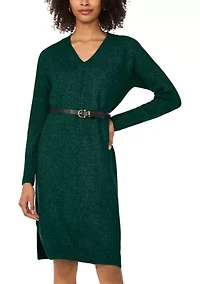 Women's Long Sleeve V-Neck Sweater Dress