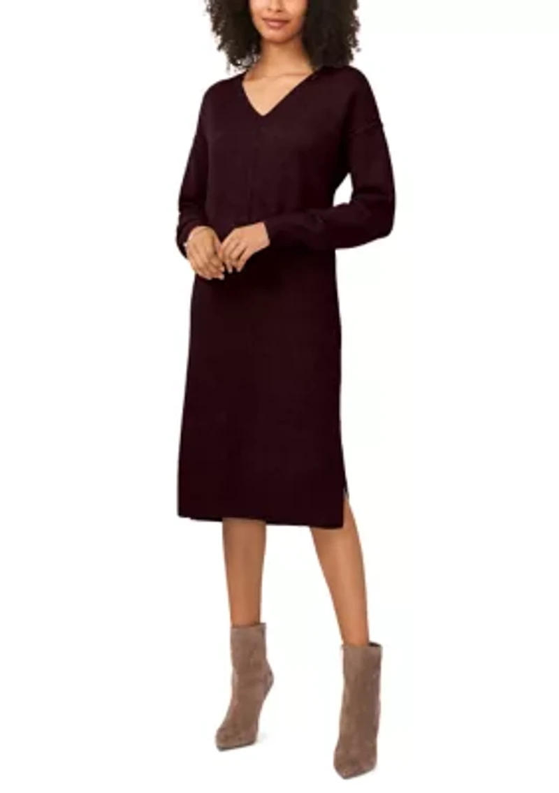 Women's Long Sleeve V-Neck Sweater Dress