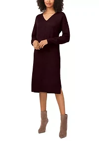 Women's Long Sleeve V-Neck Sweater Dress