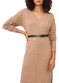 Women's Long Sleeve V-Neck Sweater Dress