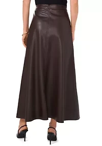 Women's Vegan Leather Midi Skirt