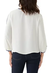 Women's Long Striped Sleeve Split Neck Blouse