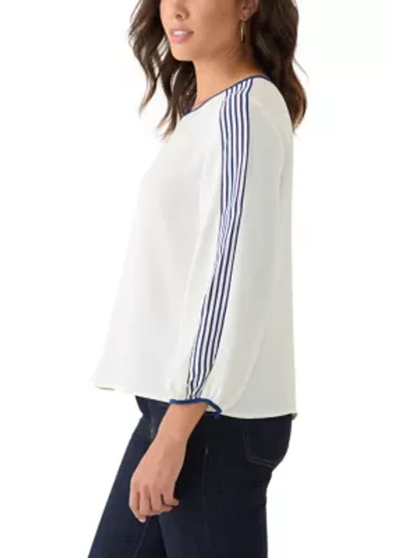 Women's Long Striped Sleeve Split Neck Blouse