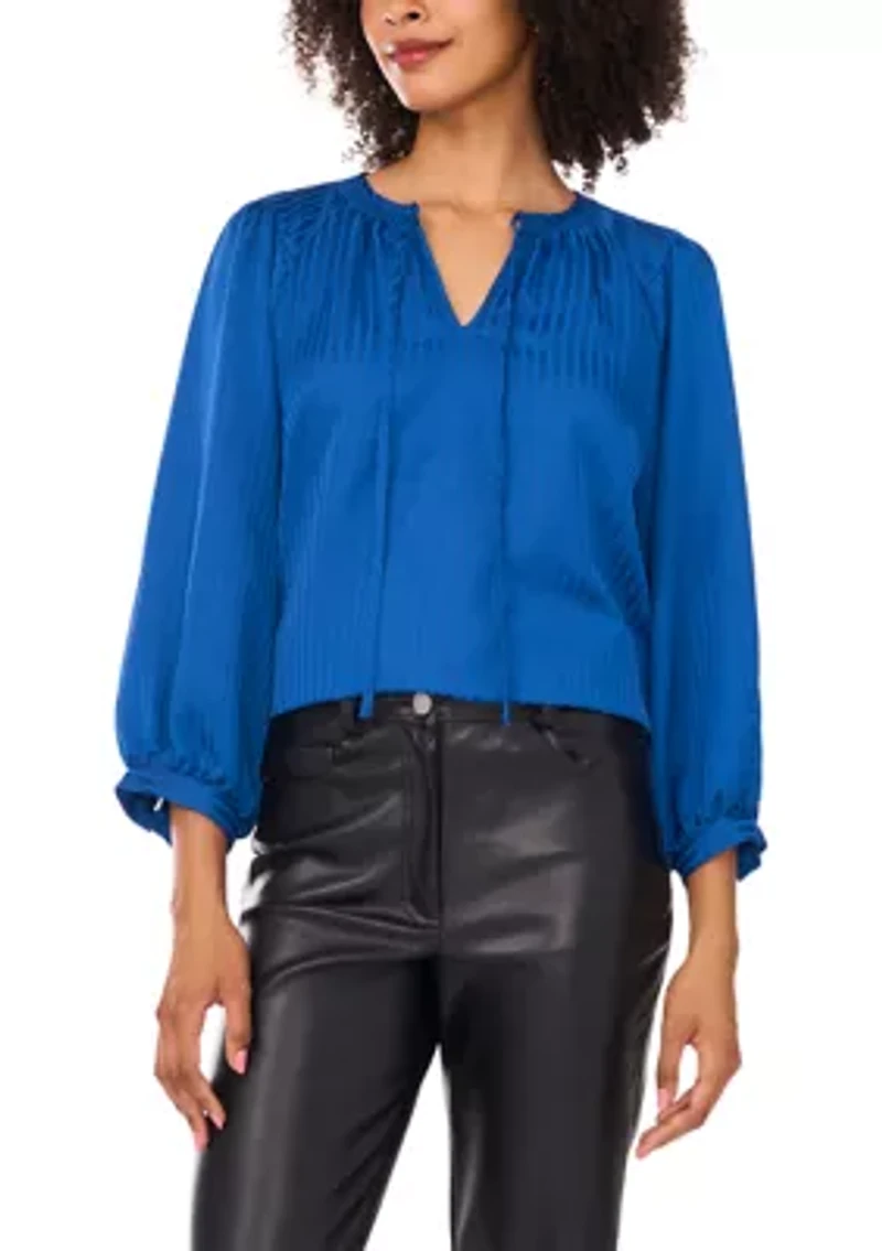 Women's Jacquard Stripe Peasant Blouse