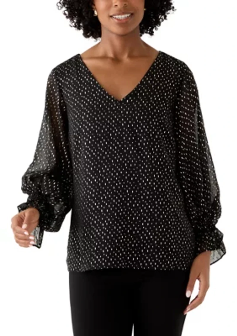 Women's Smocked V-Neck Shine Blouse