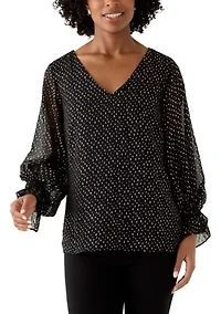 Women's Smocked V-Neck Shine Blouse