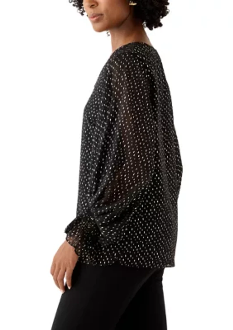 Women's Smocked V-Neck Shine Blouse