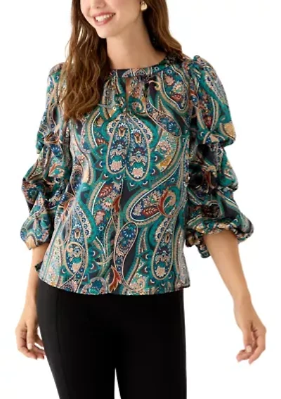 Women's 3/4 Cha Sleeve Keyhole Paisley Blouse