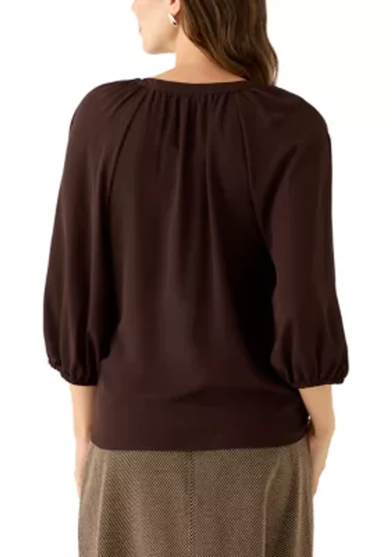 Women's 3/4 Sleeve Split Neck Button Front Top