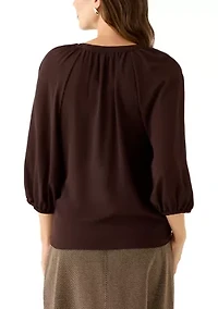 Women's 3/4 Sleeve Split Neck Button Front Top