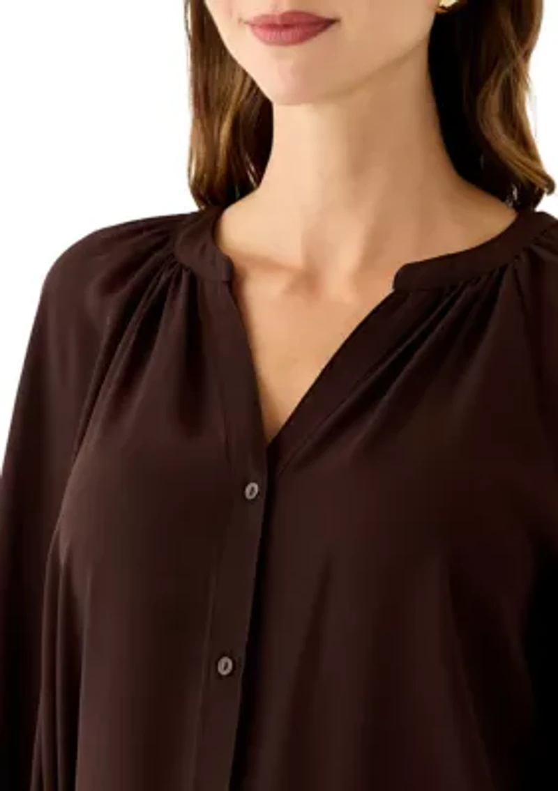 Women's 3/4 Sleeve Split Neck Button Front Top