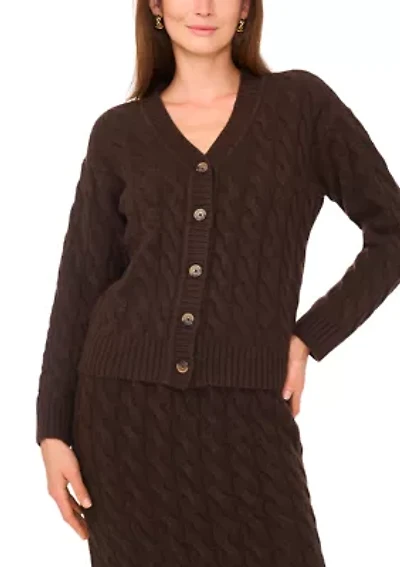 Women's V-Neck Cable Knit Button Front Cardigan