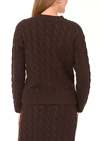 Women's V-Neck Cable Knit Button Front Cardigan