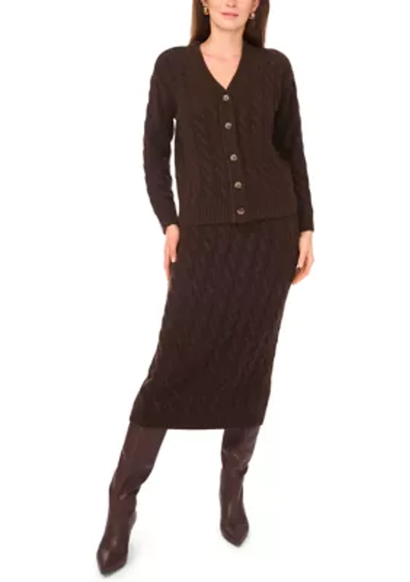 Women's V-Neck Cable Knit Button Front Cardigan