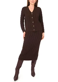 Women's V-Neck Cable Knit Button Front Cardigan