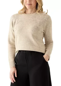 Women's Long Sleeve Floral Appliqué Sweater
