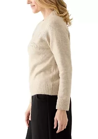 Women's Long Sleeve Floral Appliqué Sweater