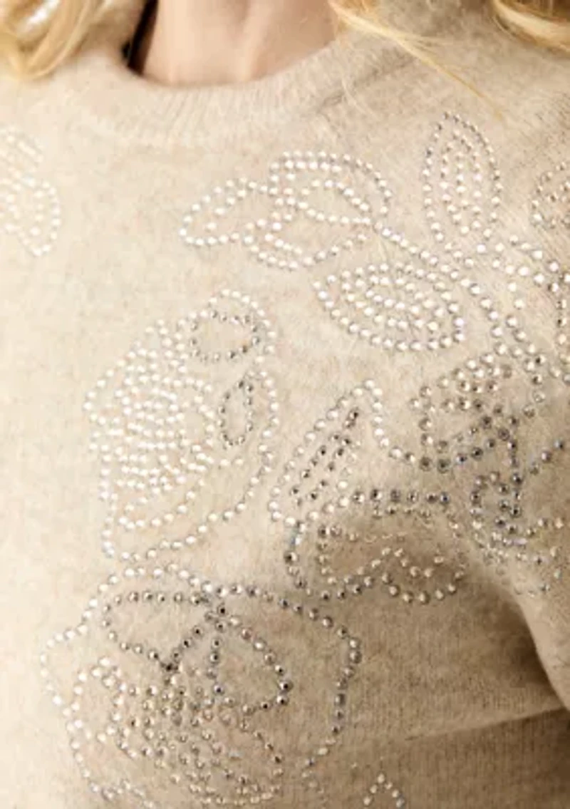 Women's Long Sleeve Floral Appliqué Sweater