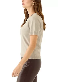Women's Short Sleeve Tipped Crew Neck Sweater