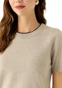 Women's Short Sleeve Tipped Crew Neck Sweater